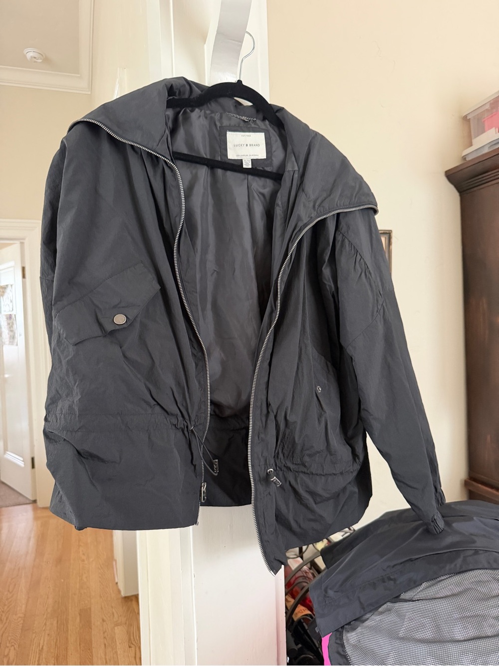 Lucky Brand Black Lightweight Zip-Up Hooded Jacket